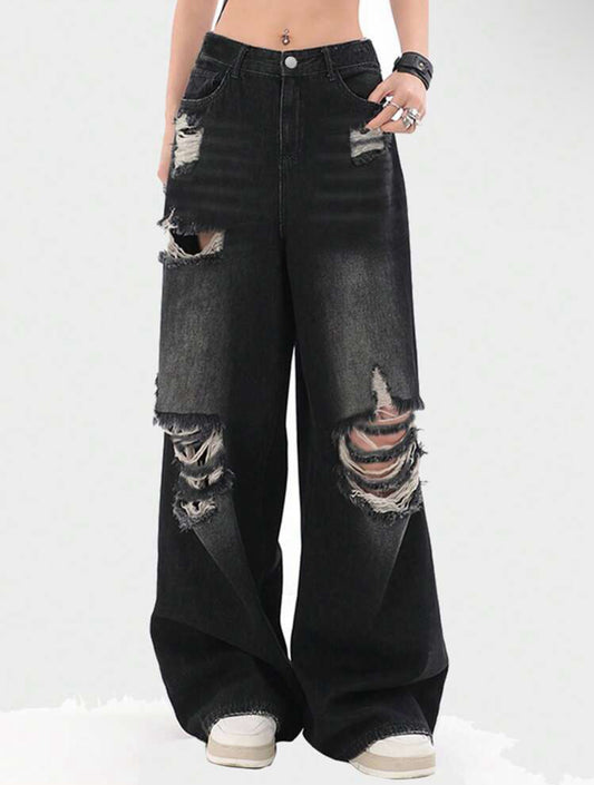 Ripped wide leg jeans